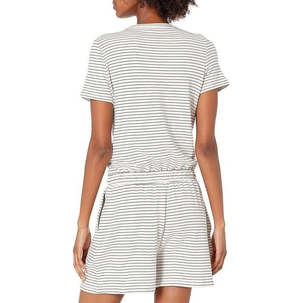 XL Daily Ritual Womens black & white striped drawstring romper shorts top cozy